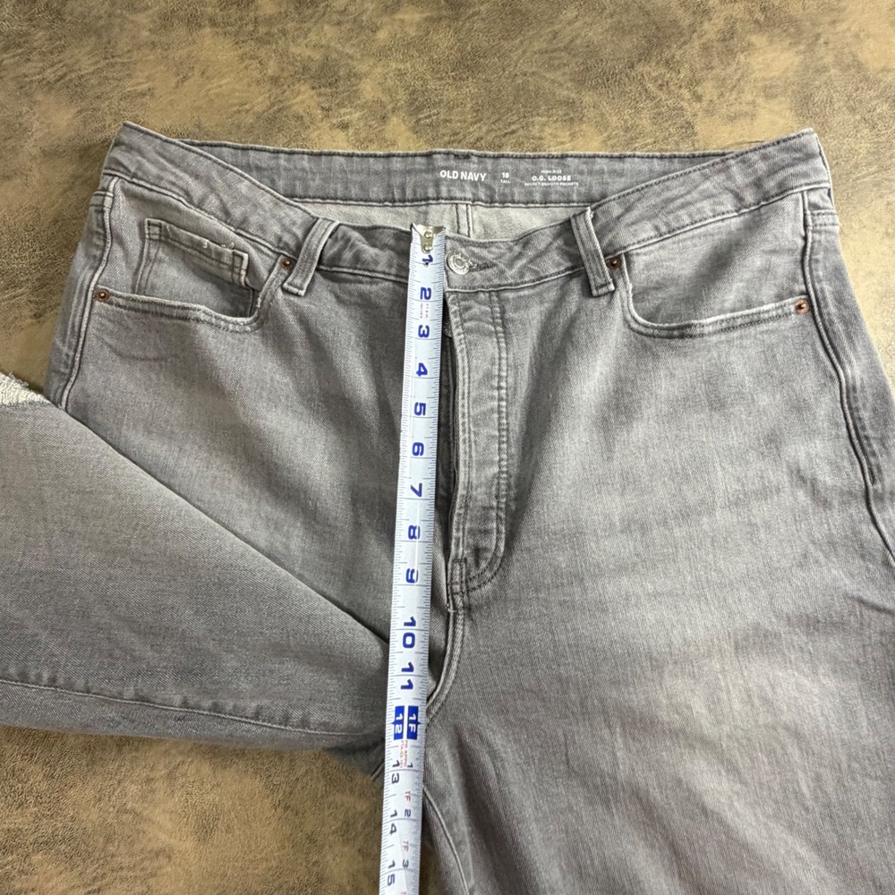 Old Navy OG Loose Jeans Womens 18 Tall Grey High Rise Distressed Pebbles Destroy - Picture 4 of 11